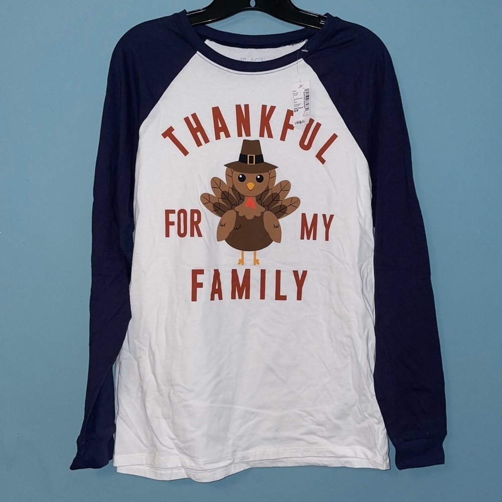 The Place Unisex Adult Thanksgiving Raglan Long Sleeve Tee Size Small